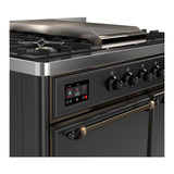 ILVE UMD40FQNR3MGB Majestic III 40 inch Dual Fuel Range with 6 Burners and Griddle, Dual Function Burner up to 25,000 BTU (Natural Gas, Solid Door, Graphite Matte, Burnished)