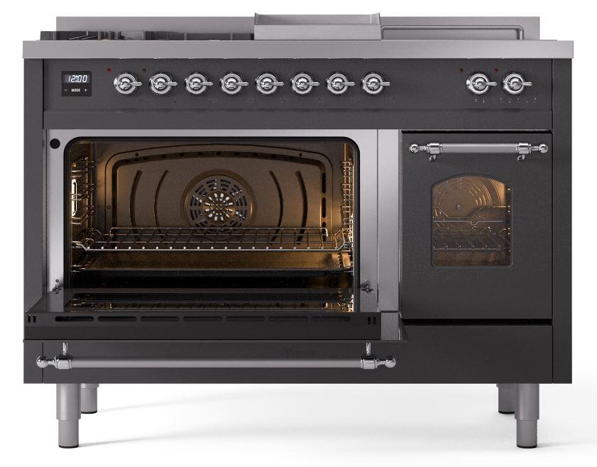 Nostalgie II 48 Inch Dual Fuel Liquid Propane Freestanding Range in Matte Graphite with Chrome Trim