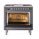 ILVE UN36FQNMPMGC Nostalgie II Noblesse 36 inch Dual Fuel Range (Natural Gas, Solid Door, Graphite Matte, Chrome)
