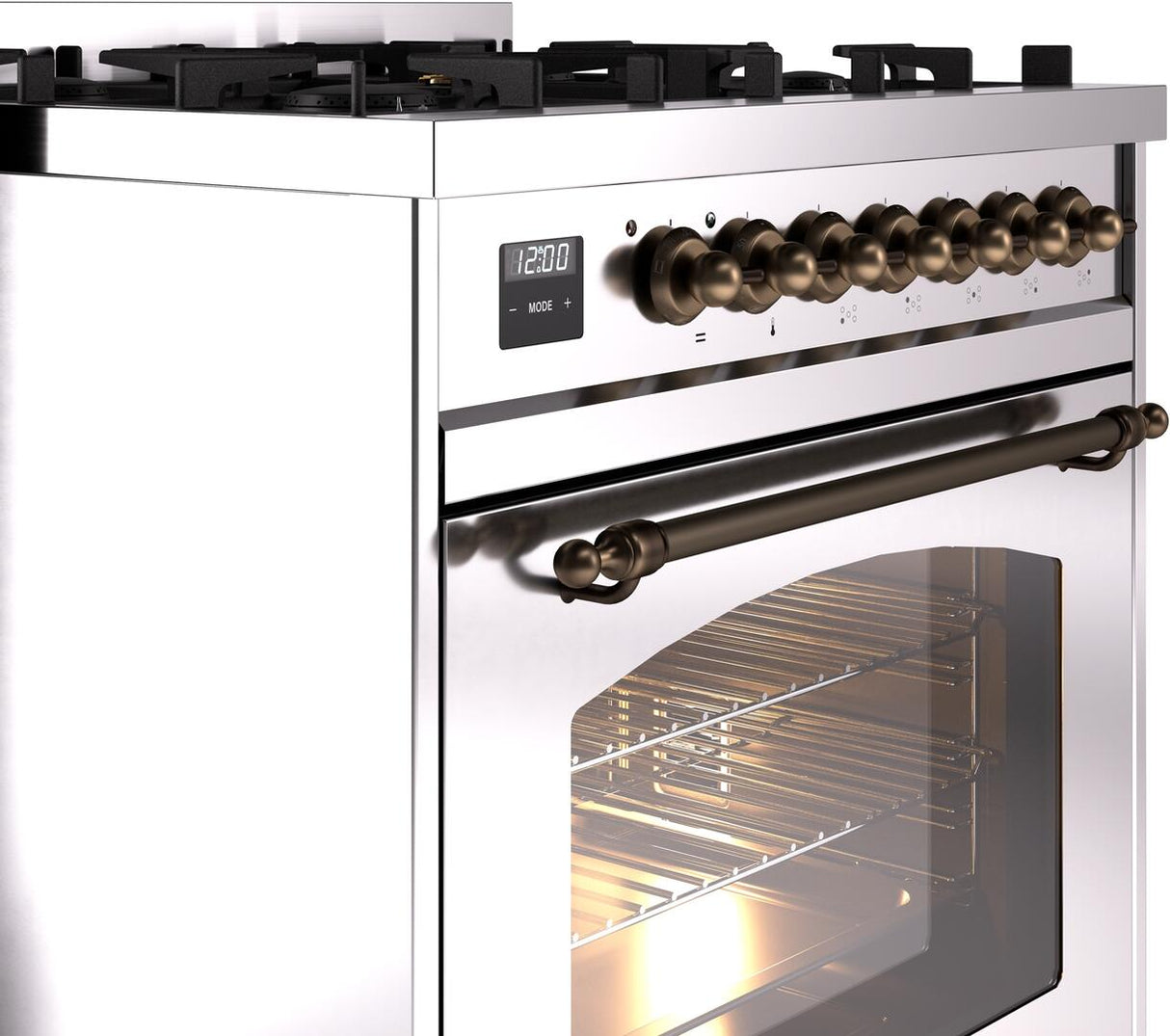 Nostalgie II 30 Inch Dual Fuel Natural Gas Freestanding Range in Stainless Steel with Bronze Trim