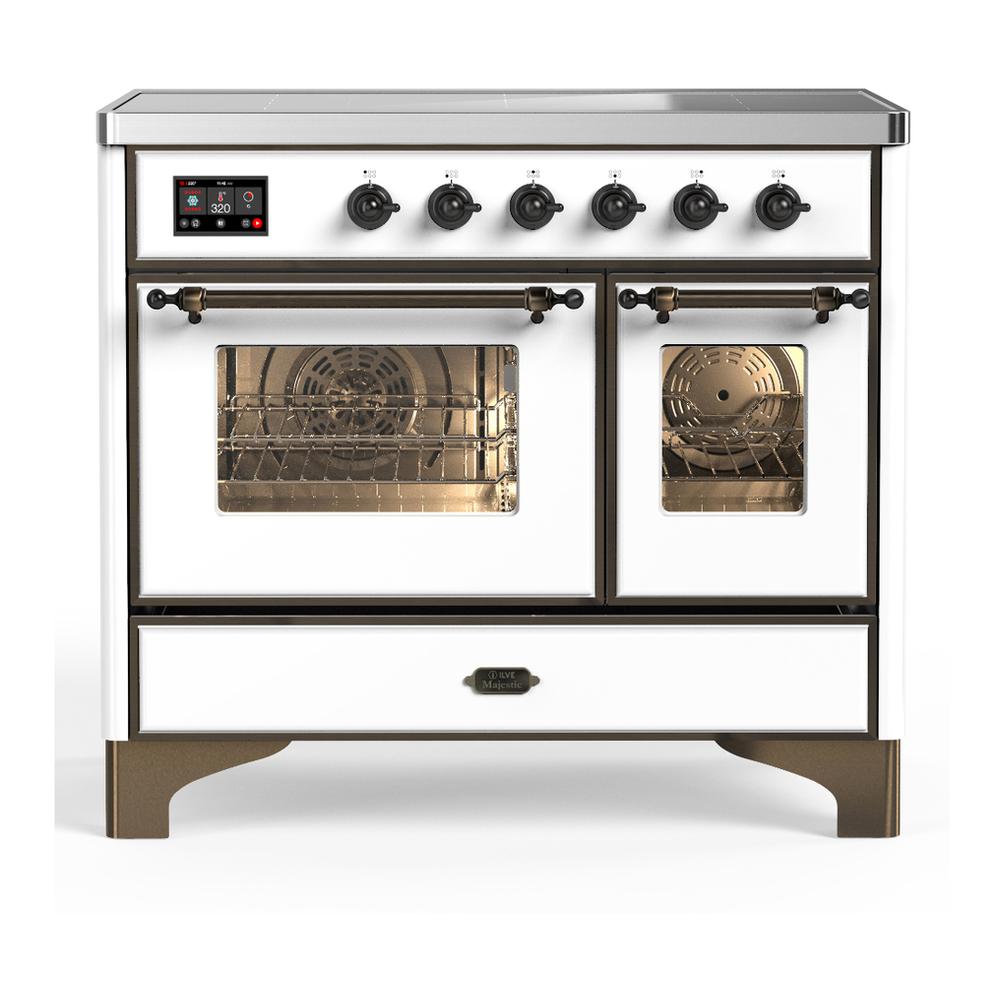 ILVE UMDIB40NR3WHB Majestic III 40 inch Induction Range with 6 Elements, 3.82 cu. ft. Total Oven Capacity (Triple Glass Door, White, Burnished)