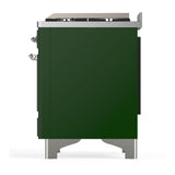 ILVE UM36FNR3EGC Majestic III 36 inch Dual Fuel Range with 6 Black Brass Burners and Griddle, Dual Function Burner up to 25,000 BTU (Triple Glass Door, Emerald Green, Chrome, Natural Gas)