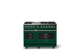 48"W. Dual Fuel Range (Burner: 6g, Finish: Ivy, Trim: Brushed Brass, Fuel: Propane)