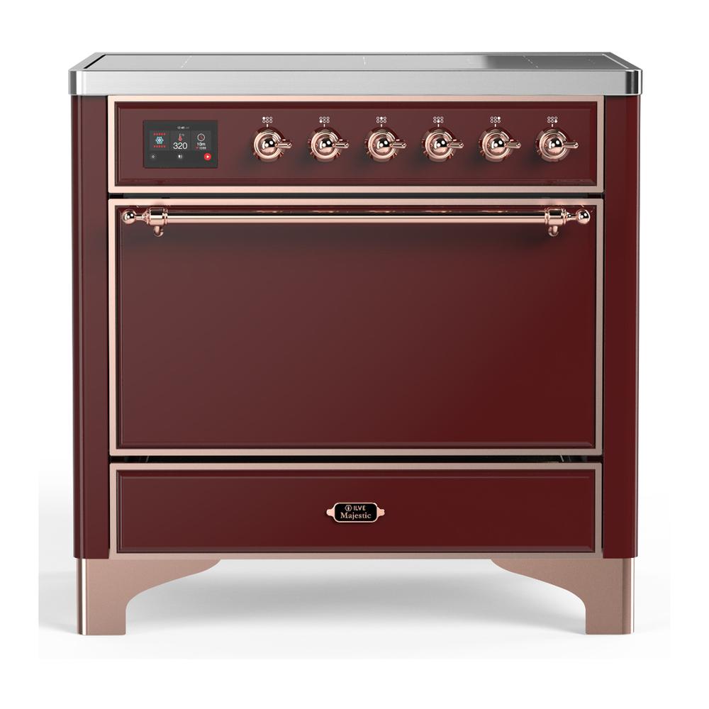 ILVE UMIB36QNR3BUP Majestic III 36 inch Induction Range with 6 Elements, 3.5 cu. ft. Total Oven Capacity (Solid Door, Burgundy, Copper)