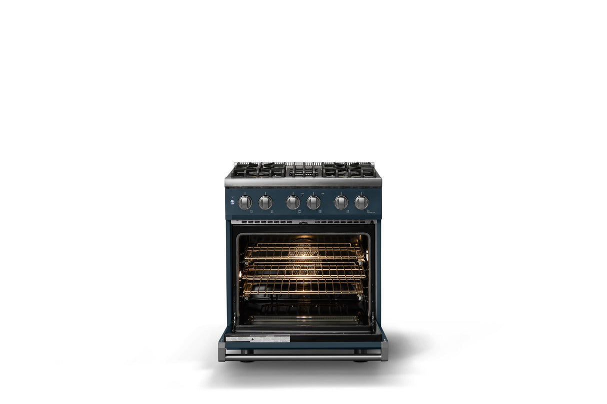 30"W. Dual Fuel Range (Finish: Squall, Trim: Polished Chrome, Fuel: Natural Gas)