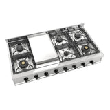 ILVE UHCP48FNSSB Nostalgie II 48 inch Built-In Gas Rangetop with Griddle, in Stainless Steel (Natural Gas, Burnished)