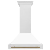36 in. ZLINE Autograph Edition DuraSnow Stainless Steel Range Hood with White Matte Shell and Accented Handle (8654SNZ-WM36) [Color: Champagne Bronze]