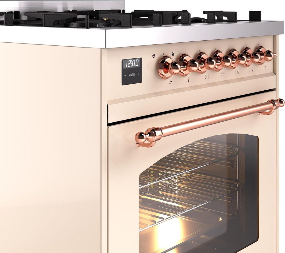 Nostalgie II 30 Inch Dual Fuel Natural Gas Freestanding Range in Antique White with Copper Trim