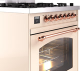 Nostalgie II 30 Inch Dual Fuel Natural Gas Freestanding Range in Antique White with Copper Trim