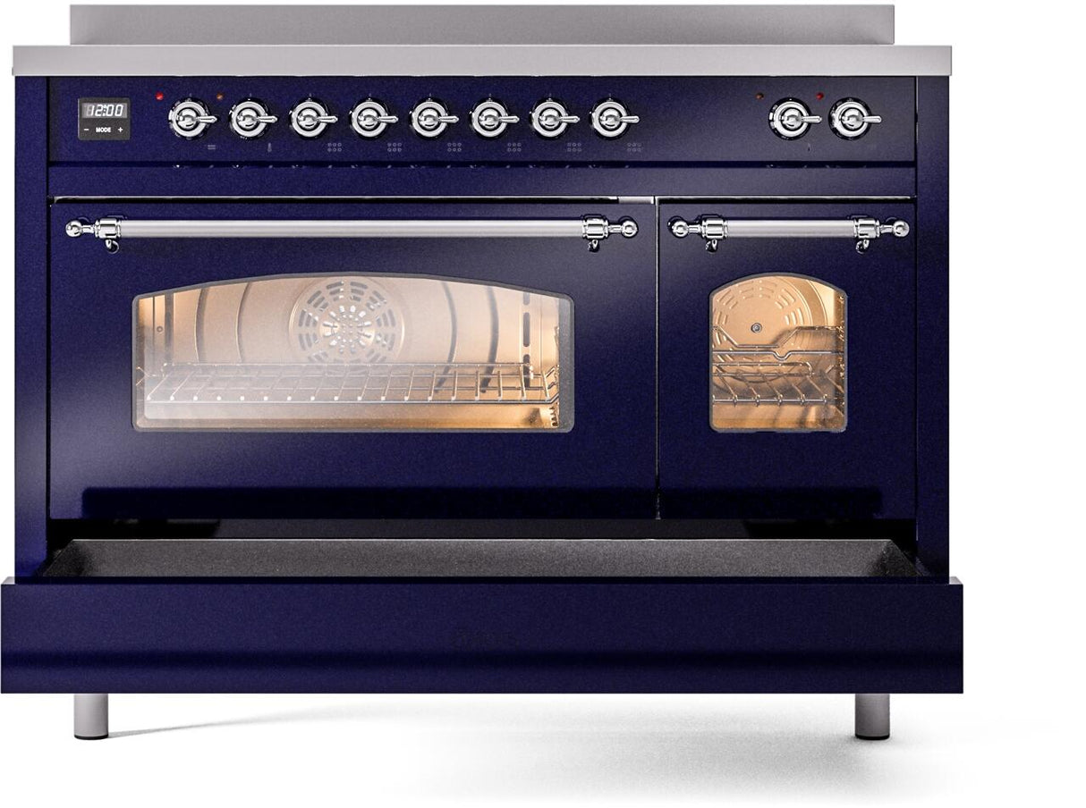 Nostalgie II 48 Inch Electric Freestanding Range in Blue with Chrome Trim