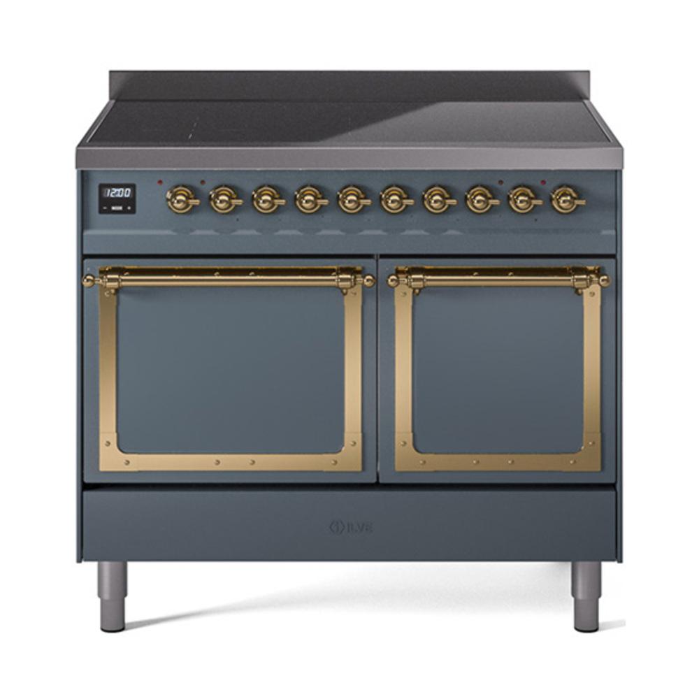 ILVE UNDI406QNMPBGG Nostalgie II Noblesse 40 inch Induction Range (Solid Door, Blue Grey, Brass)