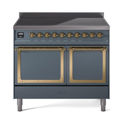 ILVE UNDI406QNMPBGG Nostalgie II Noblesse 40 inch Induction Range (Solid Door, Blue Grey, Brass)