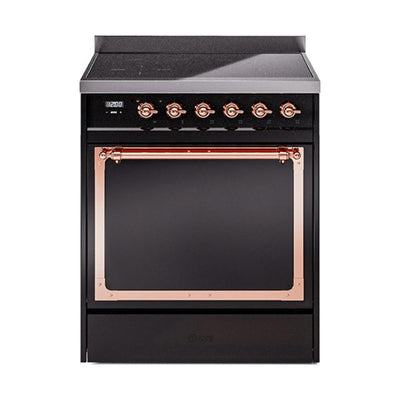 ILVE UNI304QNMPBKP Nostalgie II Noblesse 30 inch Induction Range (Solid Door, Glossy Black, Copper)