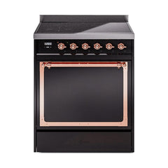 ILVE UNI304QNMPBKP Nostalgie II Noblesse 30 inch Induction Range (Solid Door, Glossy Black, Copper)