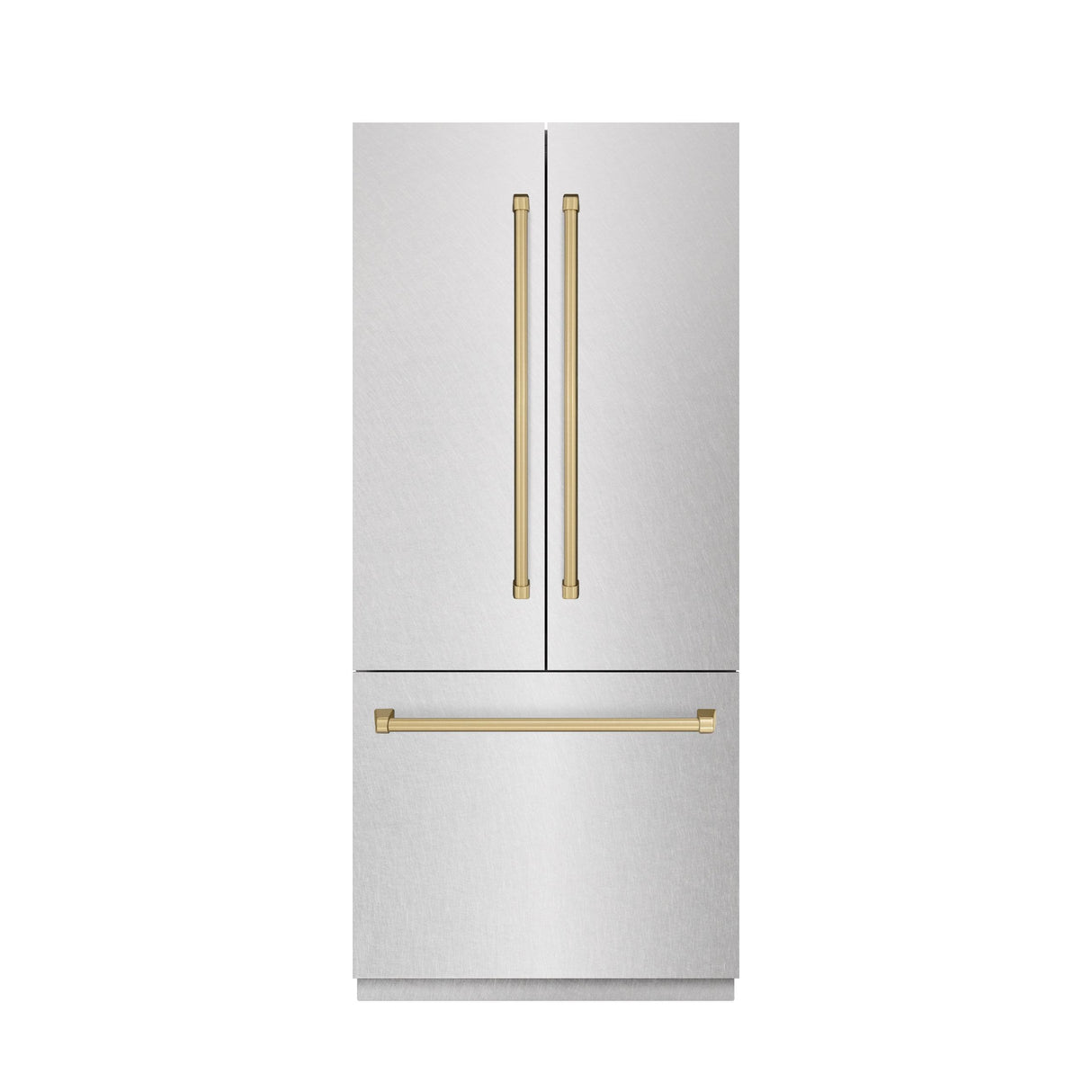 ZLINE Autograph Edition 36 in. 19.6 cu. ft. French Door Built-In Bottom Freezer Refrigerator with Water Dispenser and Ice Maker in DuraSnow' Stainless Steel with Graphite Gray Interior and Champagne Bronze Accents (GRBIVZ-SN-36-CB)
