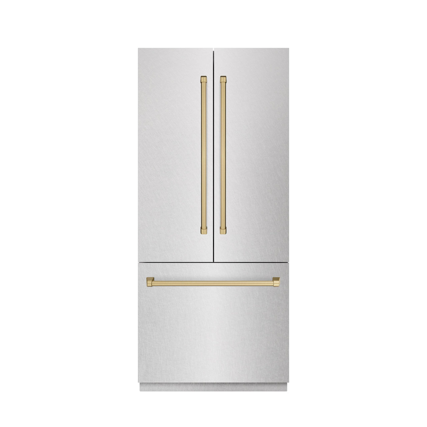ZLINE Autograph Edition 36 in. 19.6 cu. ft. French Door Built-In Bottom Freezer Refrigerator with Water Dispenser and Ice Maker in DuraSnow' Stainless Steel with Graphite Gray Interior and Champagne Bronze Accents (GRBIVZ-SN-36-CB)