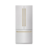 ZLINE Autograph Edition 36 in. 19.6 cu. ft. French Door Built-In Bottom Freezer Refrigerator with Water Dispenser and Ice Maker in DuraSnow' Stainless Steel with Graphite Gray Interior and Champagne Bronze Accents (GRBIVZ-SN-36-CB)