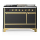ILVE UM48FSQNR3MGG Majestic III 48 inch Dual Fuel Range with 5 Black Brass Burners, Griddle and French Top, Dual Function Burner up to 25,000 BTU (Natural Gas, Solid Door, Graphite Matte, Brass)