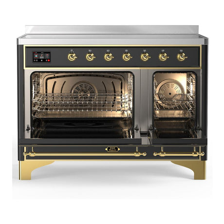 ILVE UMIB48NR3MGG Majestic III 48 inch Induction Range with 6 Elements, 5.02 cu. ft. Total Oven Capacity (Triple Glass Door, Graphite Matte, Brass)