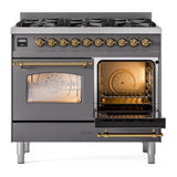 ILVE UPD406NMPMGGLP Nostalgie II 40 inch Dual Fuel Range with 6 Total Black Brass Burners, Brass Trim (Limited Edition) (Liquid Propane, Graphite Matte)