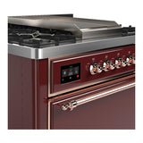 ILVE UM36FQNR3BUPLP Majestic III 36 inch Dual Fuel Range with 6 Black Brass Burners and Griddle, Dual Function Burner up to 25,000 BTU (Solid Door, Burgundy, Copper, Liquid Propane)