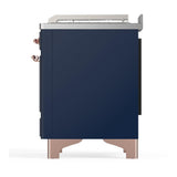 ILVE UM48FSNR3MBPLP Majestic III 48 inch Dual Fuel Range with 5 Black Brass Burners, Griddle and French Top, Dual Function Burner up to 25,000 BTU (Liquid Propane, Triple Glass Door, Midnight Blue, Copper)