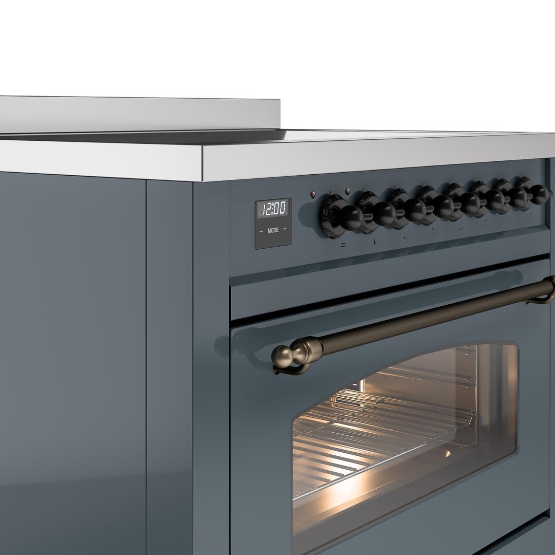 Nostalgie II 36 Inch Electric Freestanding Range in Blue Grey with Bronze Trim