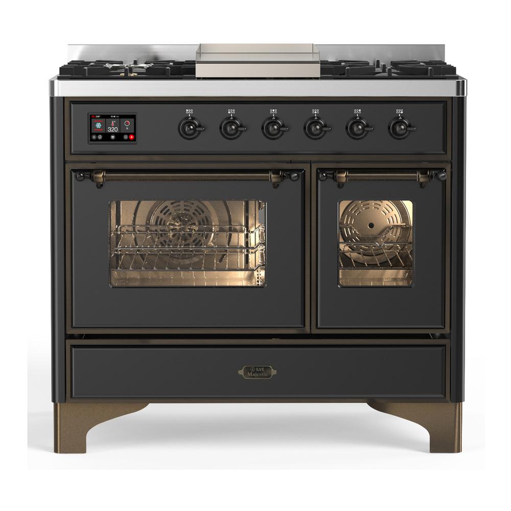 ILVE UMD40FNR3MGBLP Majestic III 40 inch Dual Fuel Range with 6 Burners and Griddle, Dual Function Burner up to 25,000 BTU (Liquid Propane, Triple Glass Door, Graphite Matte, Burnished)