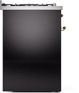 Nostalgie II 30 Inch Dual Fuel Liquid Propane Freestanding Range in Glossy Black with Brass Trim