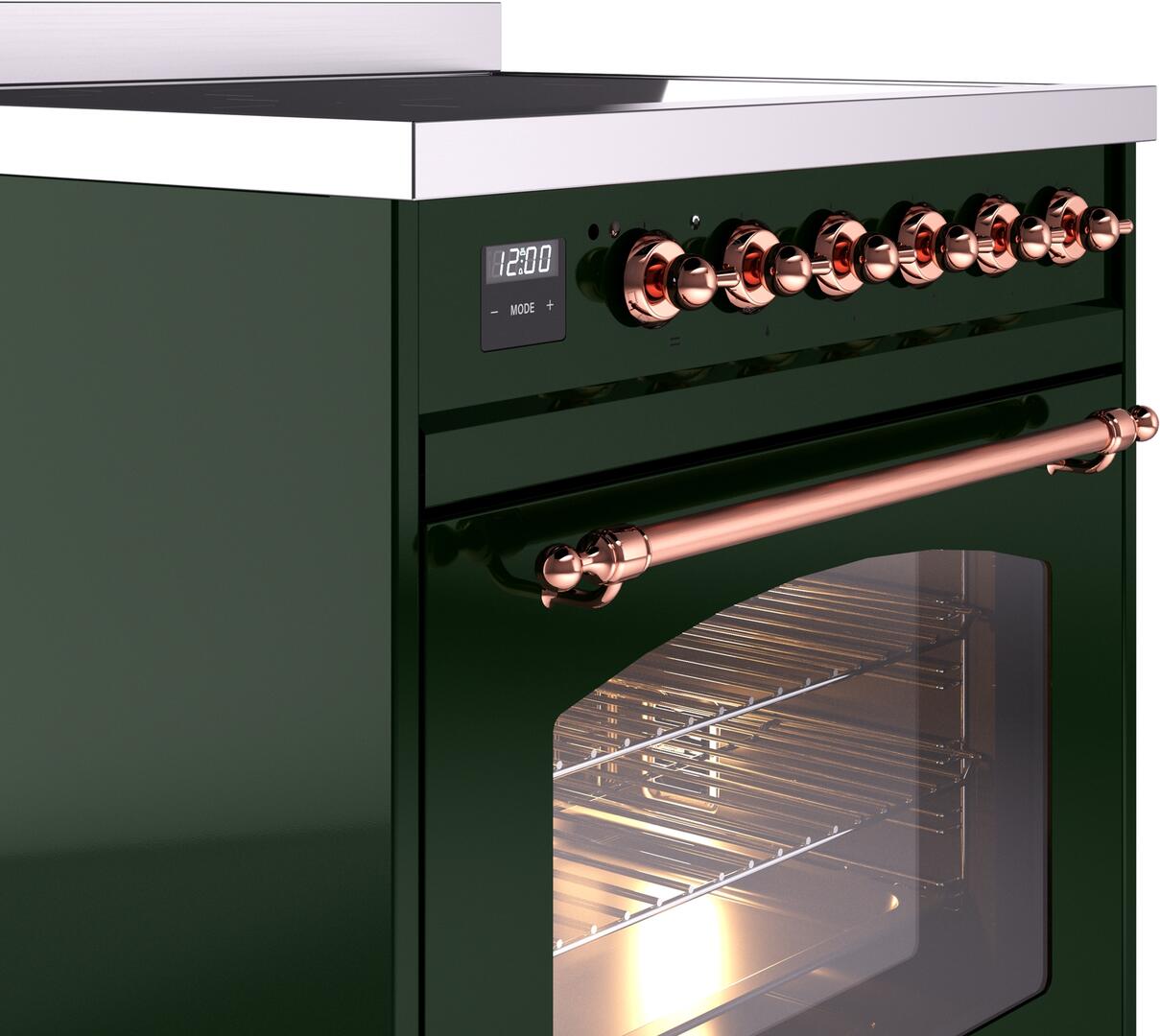 Nostalgie II 30 Inch Electric Freestanding Range in Emerald Green with Copper Trim