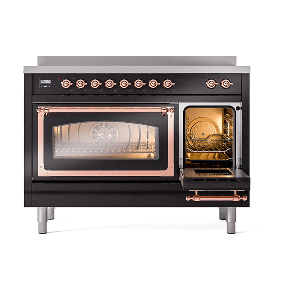 ILVE UNI486NMPBKP Nostalgie II Noblesse 48 inch Induction Range (Triple Glass Door, Glossy Black, Copper)