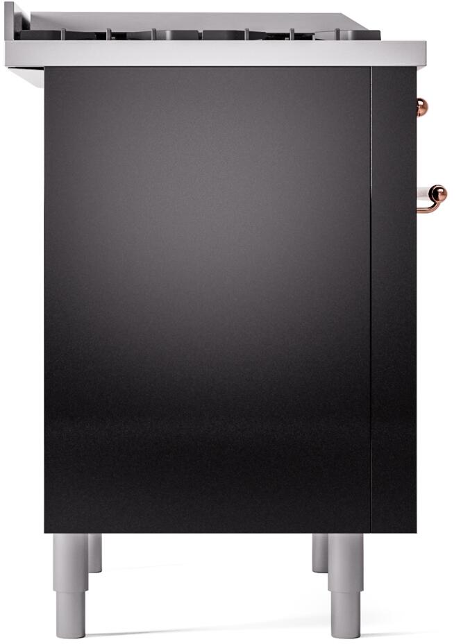 Nostalgie II 36 Inch Dual Fuel Natural Gas Freestanding Range in Glossy Black with Copper Trim