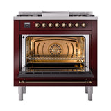 ILVE UN36FQNMPBUB Nostalgie II Noblesse 36 inch Dual Fuel Range (Natural Gas, Solid Door, Burgundy, Burnished)