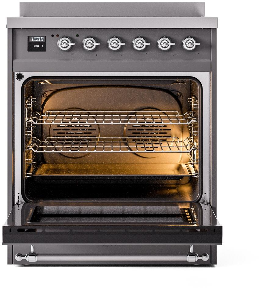 Nostalgie II 30 Inch Electric Freestanding Range in Matte Graphite with Chrome Trim