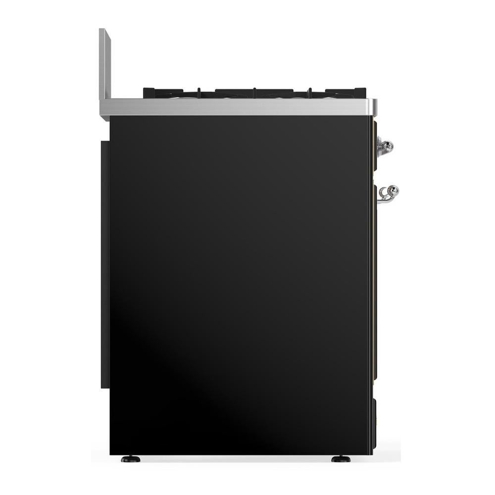 ILVE UM30NR3BKCLP Majestic III 30 inch Dual Fuel Range with 5 Black Brass Burners, Dual Function Burner up to 25,000 BTU (Liquid Propane, Triple Glass Door, Glossy Black, Chrome)