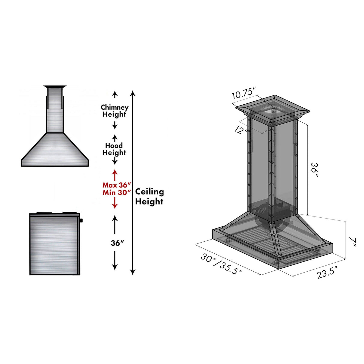 ZLINE 36" Designer Series Stainless Island Range Hood (KB2i-SCCXS-36)