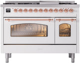 Nostalgie II 48 Inch Dual Fuel Liquid Propane Freestanding Range in White with Copper Trim