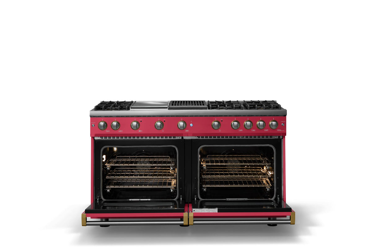 60"W. Sealed Burner Gas Range (Finish: Valentine, Trim: Polished Chrome, Fuel: Propane)