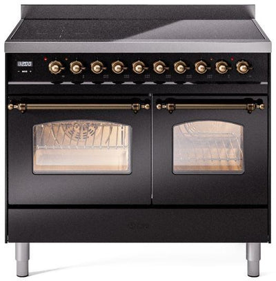 Nostalgie II 40 Inch Electric Freestanding Range in Glossy Black with Bronze Trim
