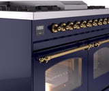 Nostalgie II 40 Inch Dual Fuel Liquid Propane Freestanding Range in Blue with Brass Trim