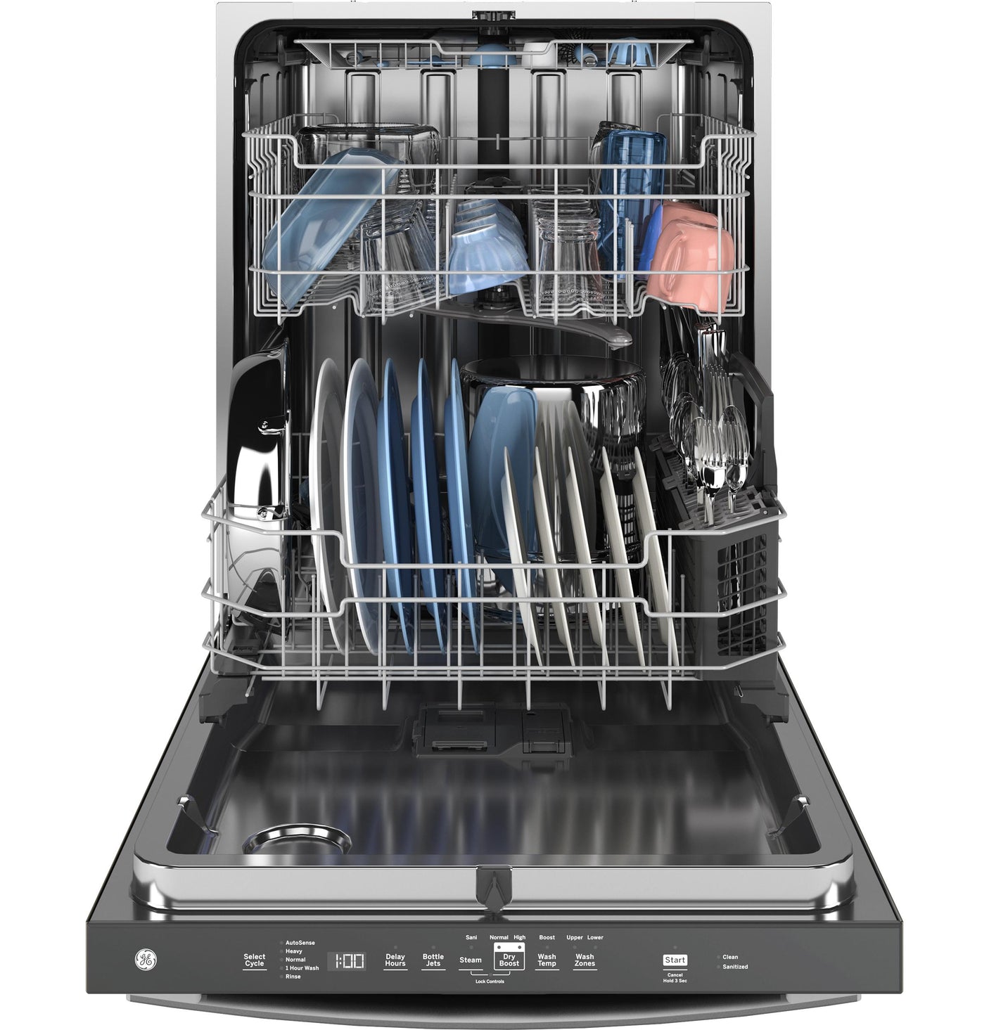 GE® ENERGY STAR® Fingerprint Resistant Top Control with Stainless Steel Interior Dishwasher with Sanitize Cycle