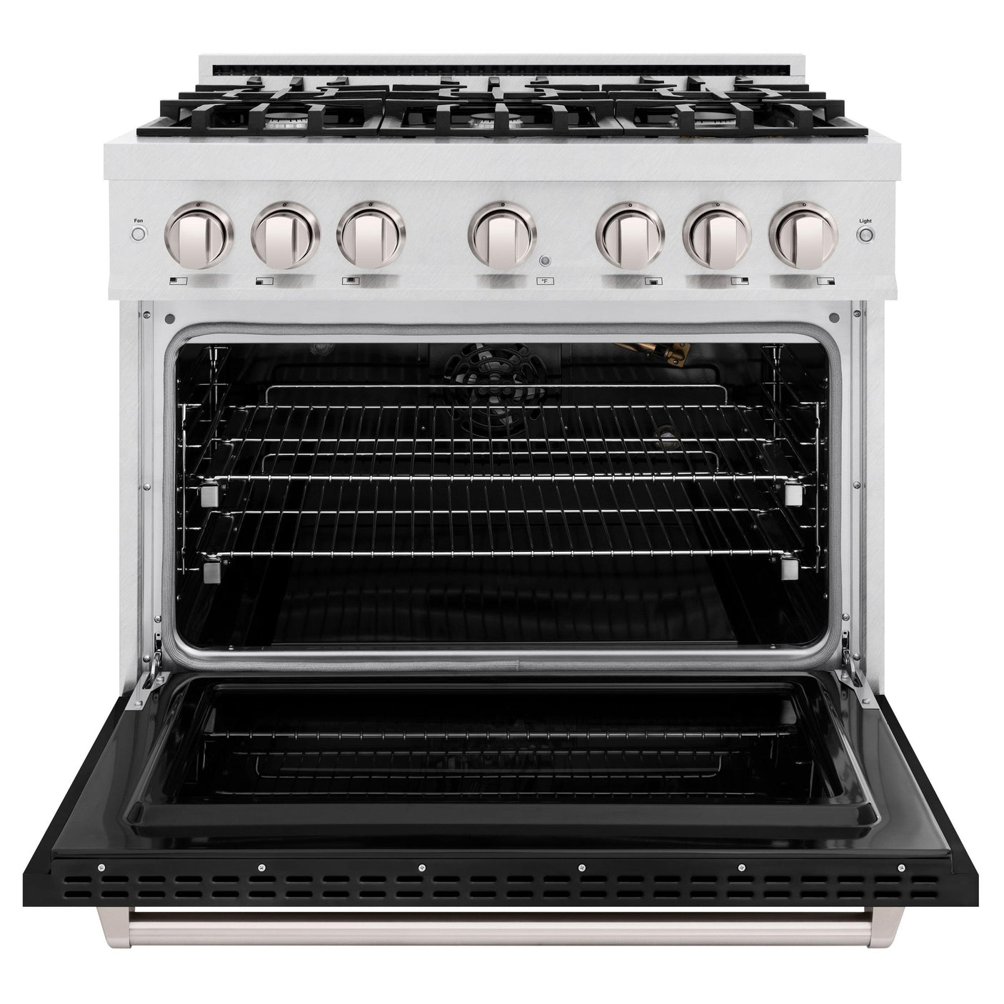 ZLINE 36 in. 5.2 cu. ft. Classic Gas Range with 6 Burner Cooktop and Convection Gas Oven in DuraSnow' Stainless Steel with Black Matte Door (CGRS-BLM-36)