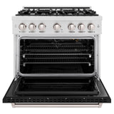 ZLINE 36 in. 5.2 cu. ft. Classic Gas Range with 6 Burner Cooktop and Convection Gas Oven in DuraSnow' Stainless Steel with Black Matte Door (CGRS-BLM-36)