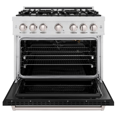 ZLINE 36 in. 5.2 cu. ft. Classic Gas Range with 6 Burner Cooktop and Convection Gas Oven in DuraSnow' Stainless Steel with Black Matte Door (CGRS-BLM-36)