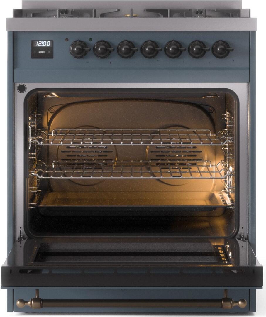 Nostalgie II 30 Inch Dual Fuel Natural Gas Freestanding Range in Blue Grey with Bronze Trim