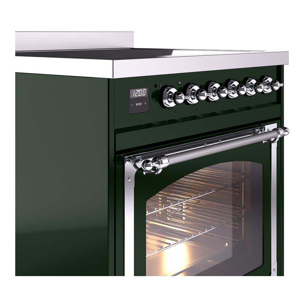 ILVE UNI304NMPEGC Nostalgie II Noblesse 30 inch Induction Range (Triple Glass Door, Emerald Green, Chrome)