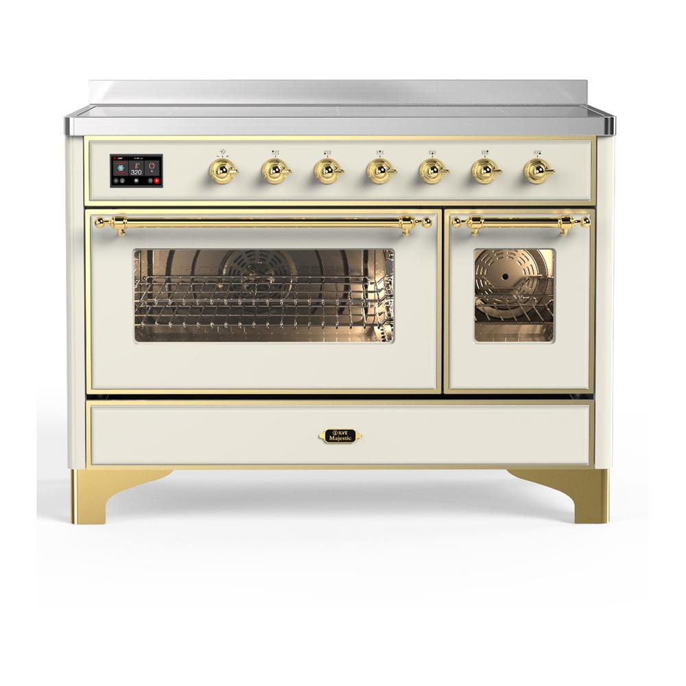 ILVE UMIB48NR3AWG Majestic III 48 inch Induction Range with 6 Elements, 5.02 cu. ft. Total Oven Capacity (Triple Glass Door, Antique White, Brass)
