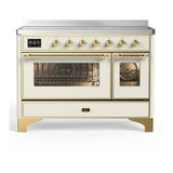 ILVE UMIB48NR3AWG Majestic III 48 inch Induction Range with 6 Elements, 5.02 cu. ft. Total Oven Capacity (Triple Glass Door, Antique White, Brass)