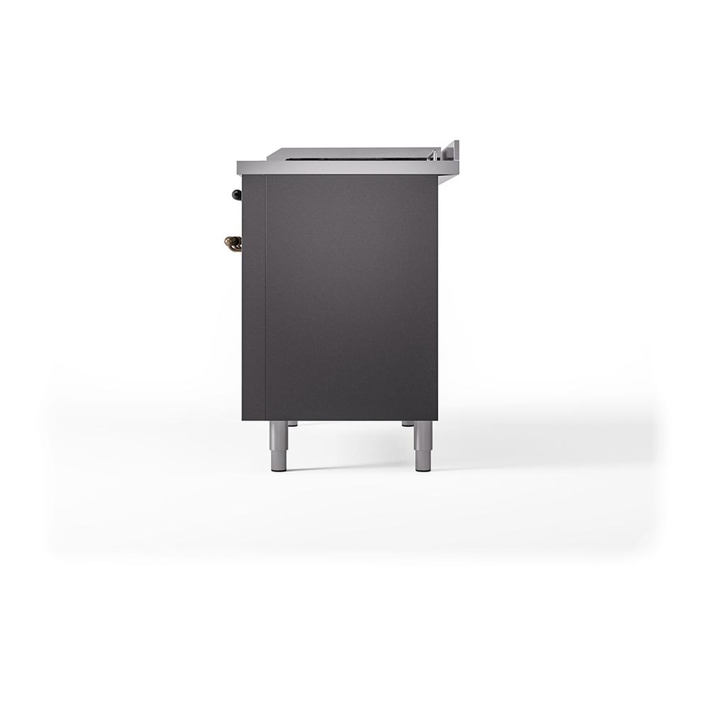 ILVE UN48FSQNMPMGBLP Nostalgie II Noblesse 48 inch Dual Fuel Range (5 Sealed Burners + Griddle + French Top, Liquid Propane, Solid Door, Graphite Matte, Burnished)