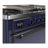 ILVE UM60FSQNR3MBB Majestic III 60 inch Dual Fuel Range with 7 Burners, Griddle and French Top, Dual Function Burner with up to 25,000 BTU (Natural Gas, Solid Door, Midnight Blue, Burnished)